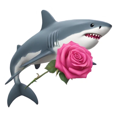 pink shark holding a rose sticker