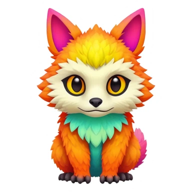 lush warm-colored modern colorful neon-colored Fakémon-Trico-creature sticker