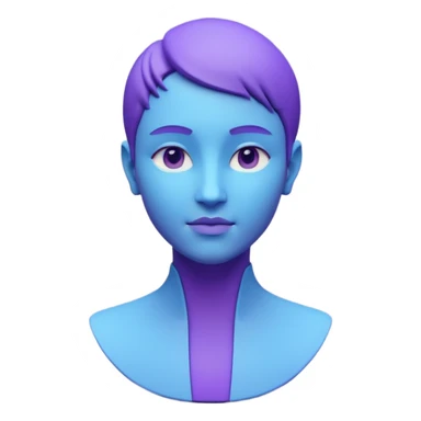Minimalist 3D avatar, stylized human bust, smooth matte plastic texture, soft cinematic lighting, blue and purple gradient background, futuristic clean design, simple geometry, round shapes, subtle rim light, clay render style, modern digital illustration, octane render. sticker