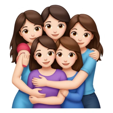 5 happy girls brunette and white races huggings  sticker