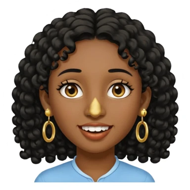Make a emoji of a person with dark skin and has a nose ring and has a bunch of small earrings and a big earring and who has a tiny bit of hair and who has a gap between her two front teeth sticker