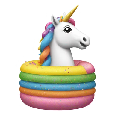 Yellow inner tube filled with sprinkles with a unicorn on top sticker