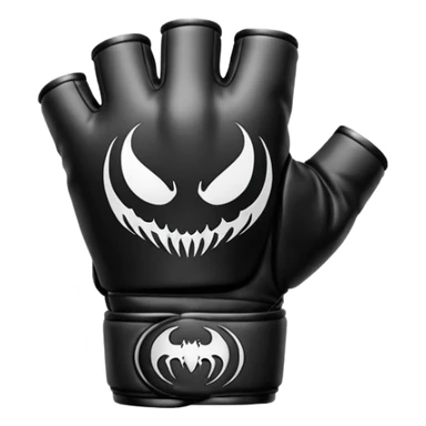 MMA Venom glove object icon, black fingerless fighting glove, glossy venom texture cartoon, mobile game icon style, centered, soft shadow, clean background. Black and white color scheme, venom symbiote style. sticker