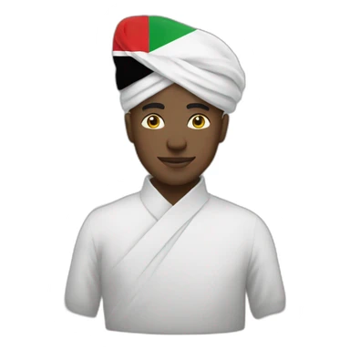 man with a white turbin holding Sudan flag sticker