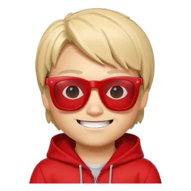 mischievous Roblox hacker character inspired by c00lkidd, wearing red sunglasses and a red hoodie, with a sly grin sticker