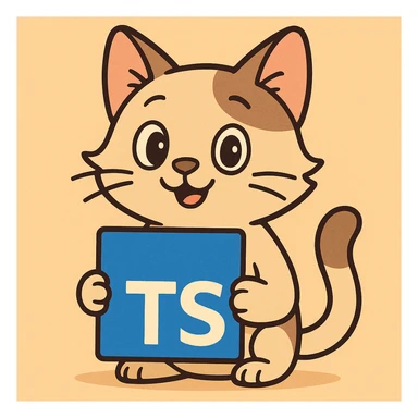 cute cat character holding a TypeScript logo, friendly, for frontend devs sticker