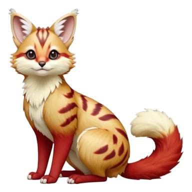 Hyper realistic  cherry-ember red fur blazing against clean ivory chestfire beautiful elegant pretty precious cute  Fakémon-Pokémon-opossum-feline-serval-caracal-chinchilla-Furret-Minccino-hybrid-creature with a big fluffy bushy tail (full body) sticker