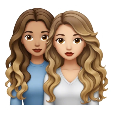 Chica blanca, cabello largo con ondas y balayage, con niña  sticker