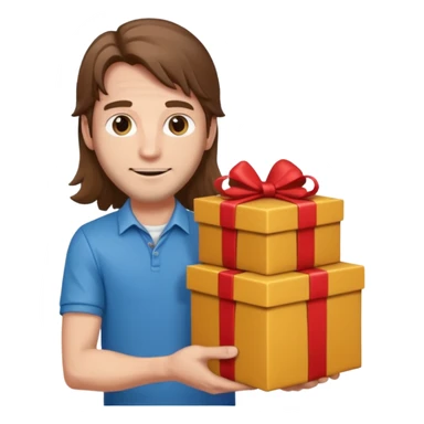 long haired man courier holding gift box sticker