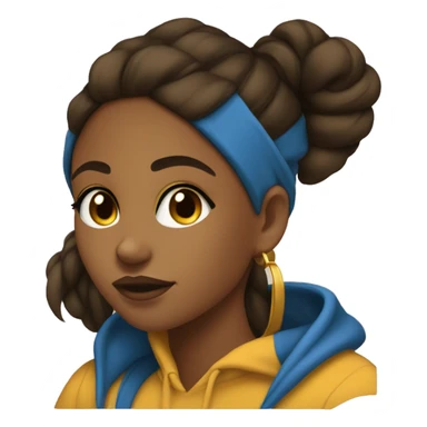 College sweatshirt with the letter A&T in gold and blue on a brown girl with a black ponytail sticker