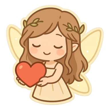 mythical emote showing care and affection, gentle fairy with glowing wings offering a heart, magical and whimsical, suitable for a friend sticker