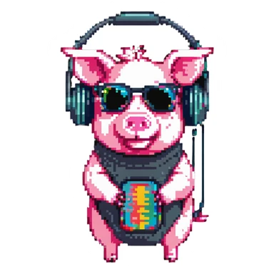 a cool pig playing music with headphones and sunglasses sticker