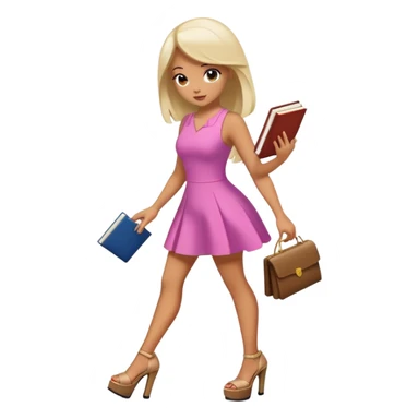 Bimbo walking, platform heels, mini dress, picking up book from ground sticker