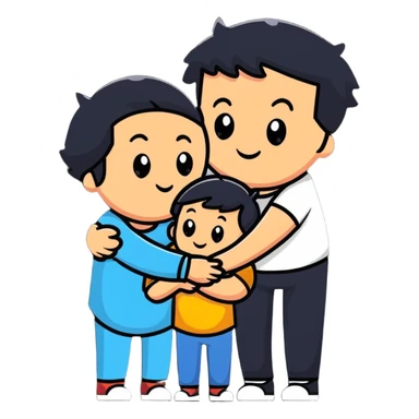 happy family hugging, cartoon style sticker