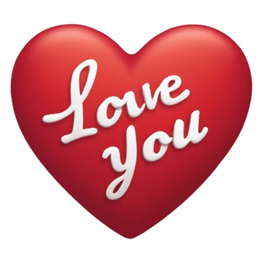 I'm looking for a large heart emoji with the text "I Love You" written inside in a beautiful, cursive font. I'd like the heart to be a rich red color, with a softer shade of red or pink for the text. The overall effect should be both romantic  sticker