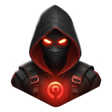 developer behind his laptop with this style : Riot Games Valorant black red glowing bright red character red black hooded assassin themed character sticker