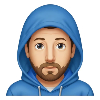 Adam Sandler with a beard in a blue hoodie, hood on sticker