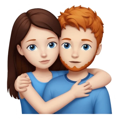 Ginger boy hugging girl with very dark brown hair. Both have blue eyes.  sticker