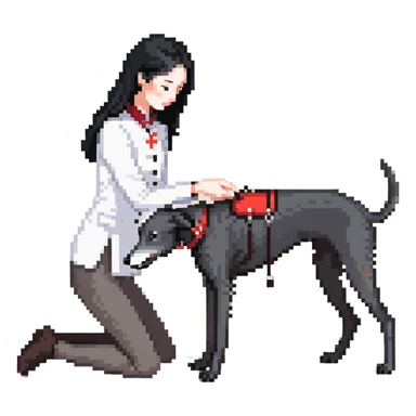 A very beautiful and attractive 25-year-old Japanese woman with long flowing black hair gently petting a SOLID DARK GREY whippet wearing a bright RED COLLAR on a beach at night under a starry sky. The woman's hand is lovingly stroking the whippet. The whippet MUST be COMPLETELY SOLID DARK GREY with ABSOLUTELY NO WHITE MARKINGS ANYWHERE - no white chest, no white face, no white paws, no white tip on tail - ENTIRELY ONE SOLID DARK GREY COLOR throughout the entire dog, but with a distinct red collar. Deep blue night sky filled with bright stars, moonlight reflecting on the ocean, sandy beach in the foreground. sticker