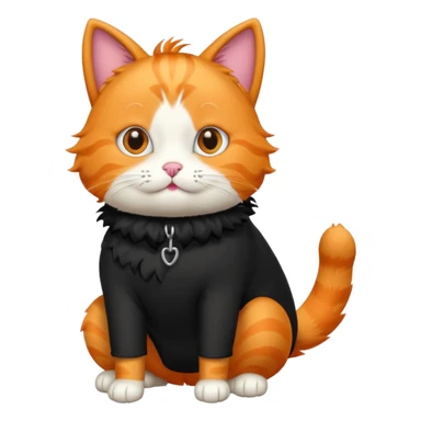 an orange cat that has a fully black dog costume on sticker