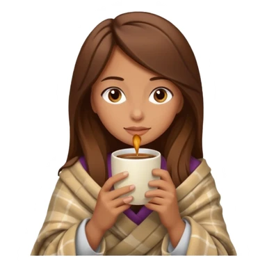 Brown hair Girl drinking coffee, with a cozy blanket sticker