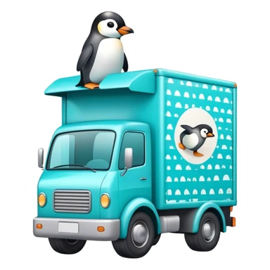 Camion déménagement turquoise avec motif pingouin  sticker