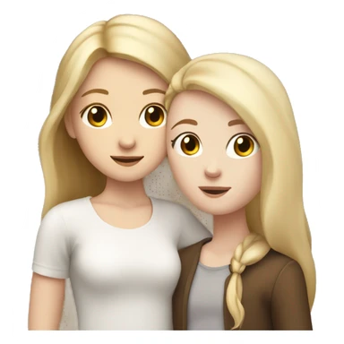 Girl adult with blond straight hair and white skin hugging teenage girl with pale white skin and brown hair sticker