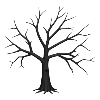black dead tree silhouette, leafless, minimal style, few branches, simple shape, no background sticker