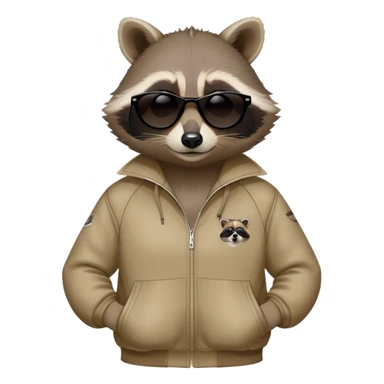 friendly anthropomorphised raccoon in a Sopranos-style mafia tracksuit, wearing dark sunglasses, relaxed pose sticker