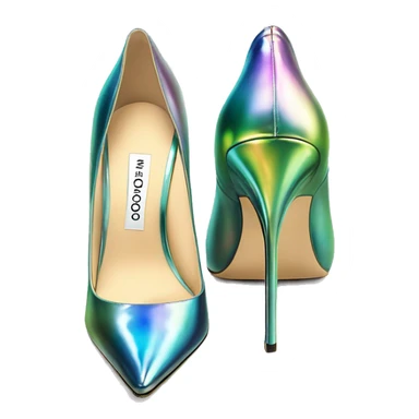 Realistic isolated top view of a pair of iridescent jimmy Choo stiletto high heel shoes. sticker