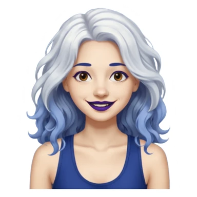 woman wavy with long white hair and brown eyes with dark blue lipstick smiling in a grunge tanktop sticker
