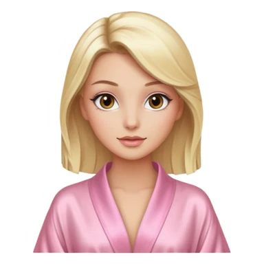 blonde model with brown eyes, luxury makeup, light pink silk robe sticker