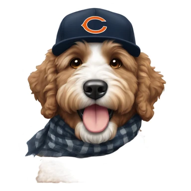 Bernedoodle with chicago bears hat and scarf sticker