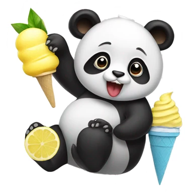 Panda eating ice cream and lemon sticker