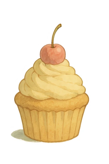icon of a cupcake, soft colors, painterly sticker