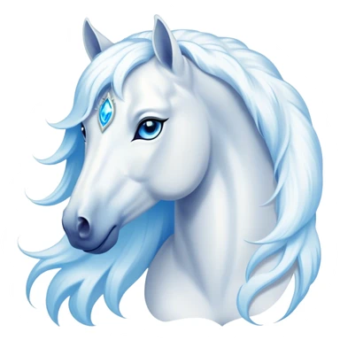 Cinematic Elegant White Horse Portrait Emoji, Head held high with a serene, graceful gaze, showcasing a magnificent pure white fur with a radiant shimmer, flowing mane and tail, and luminous blue eyes that exude beauty and grace, Simplified yet majestically refined features, highly detailed, glowing with a soft, ethereal light, high shine, poised and breathtaking, stylized with an air of pure elegance, capturing the essence of a stunning and graceful steed, so beautiful it feels like it could gallop out of the screen with effortless charm! sticker