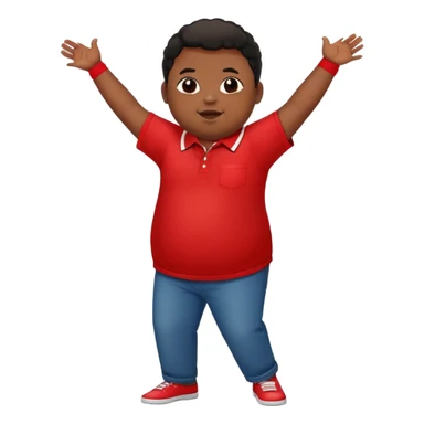 A chubby short black kid with a red collard shirt on dancing sticker