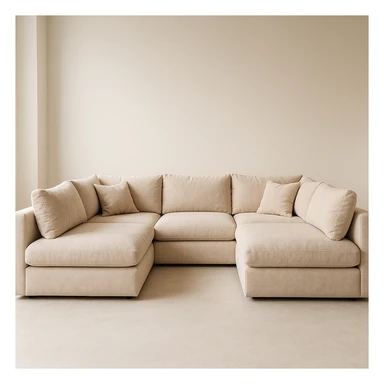 U-shaped sectional sofa, cozy, soft fabric, light background sticker