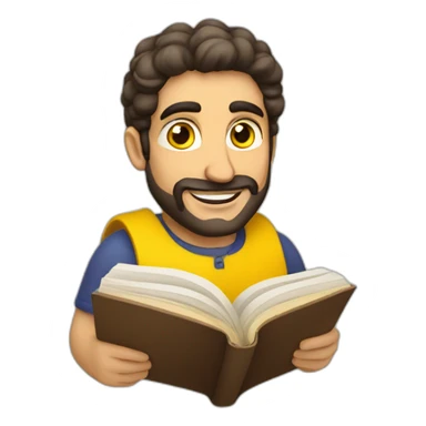 Armenian men with the yellow clothes reading book and looking at camera and smiling  sticker
