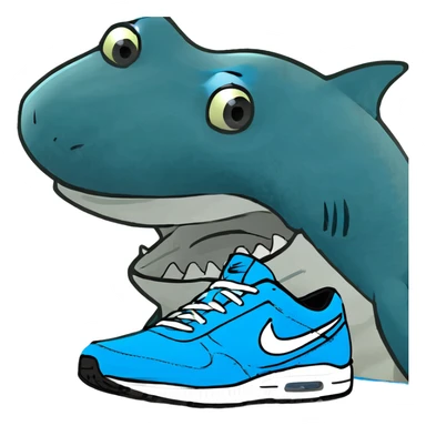 Un tiburon con zapatos nike azules sticker