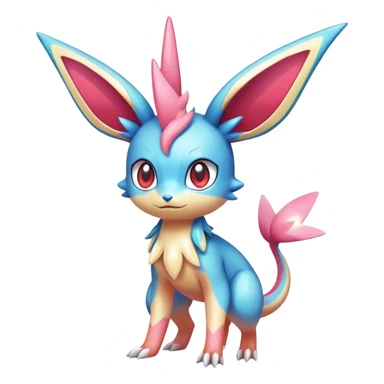 Colorful Shiny Exotic Victini-Salandit-Aurorus-Sylveon-Fakémon-hybrid-creature (full body)  sticker