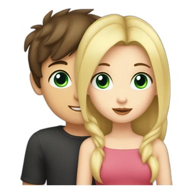 Girl with blue eyes and blonde hair kiss a boy with dark brown hair and green eyes sticker