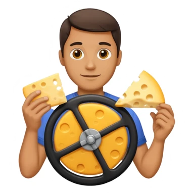 man holding cheese sticker