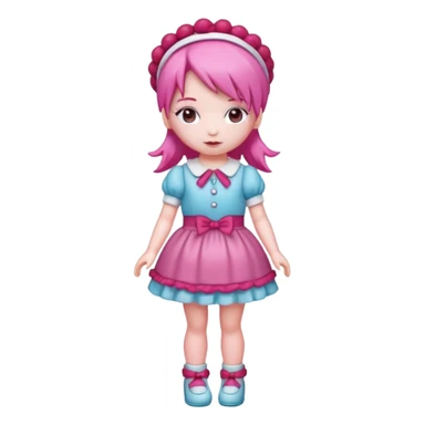 Isolated detaile illustration incredibly modern raspberry torte doll figurine full body with pink hair and a raspberry hairband sticker
