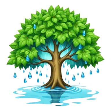 a leafy green tree with its crown bursting into blue water drops, no fire or smoke sticker
