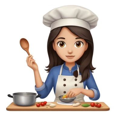 cooking food girl long dark brown hair and dark brown eyes, ight to medium skin tone sticker