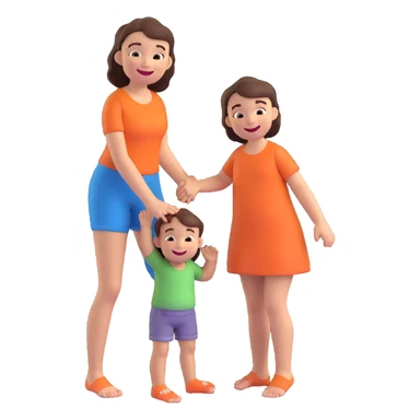 A girl smiling and standing near a little boy, he is on the floor laughing, she wiggling her toes between his thighs tickling him sticker