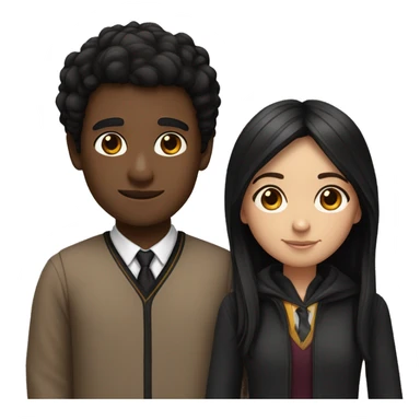 a girl with brown skin and black straight hair with a boy that looks like harry potter sticker