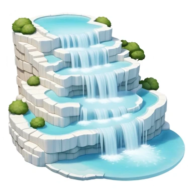 Cinematic Realistic Pamukkale Landmark Emoji, showcasing surreal cascading terraces of thermal waters rendered with ethereal textures and soft, luminous lighting. sticker