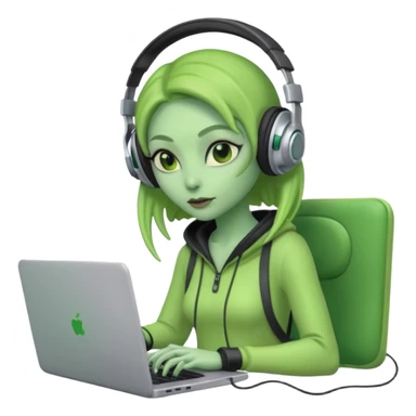 lady alien with ony gaming  laptop. sticker